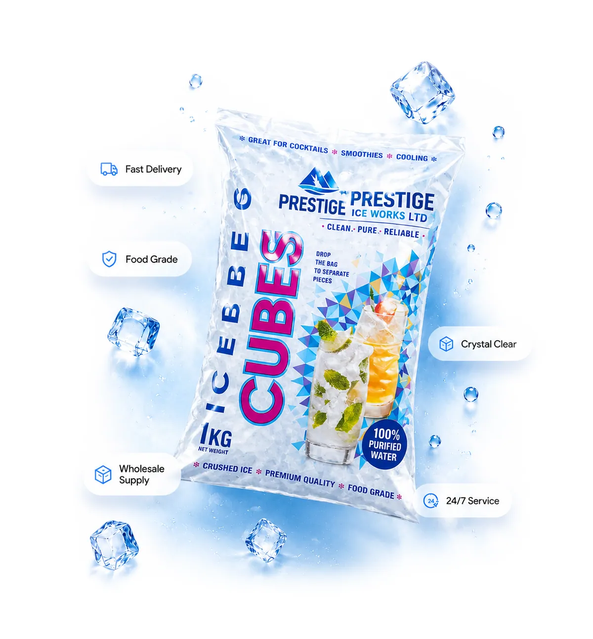 Prestige Ice Works packaged ice products
